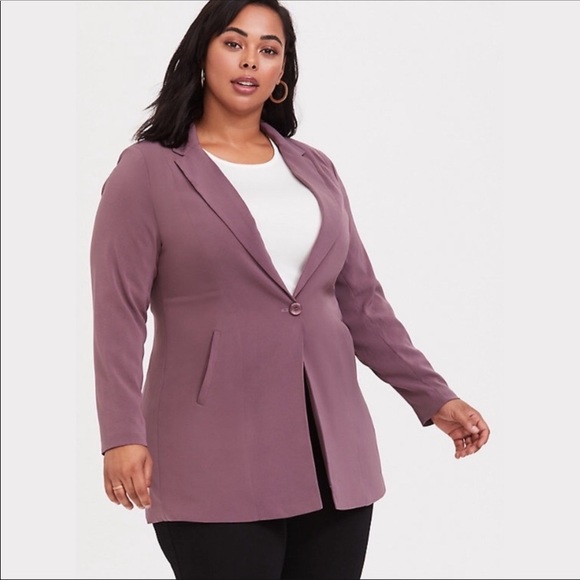 NEW PURPLE CREPE LONGLINE BLAZER - Picture 3 of 4